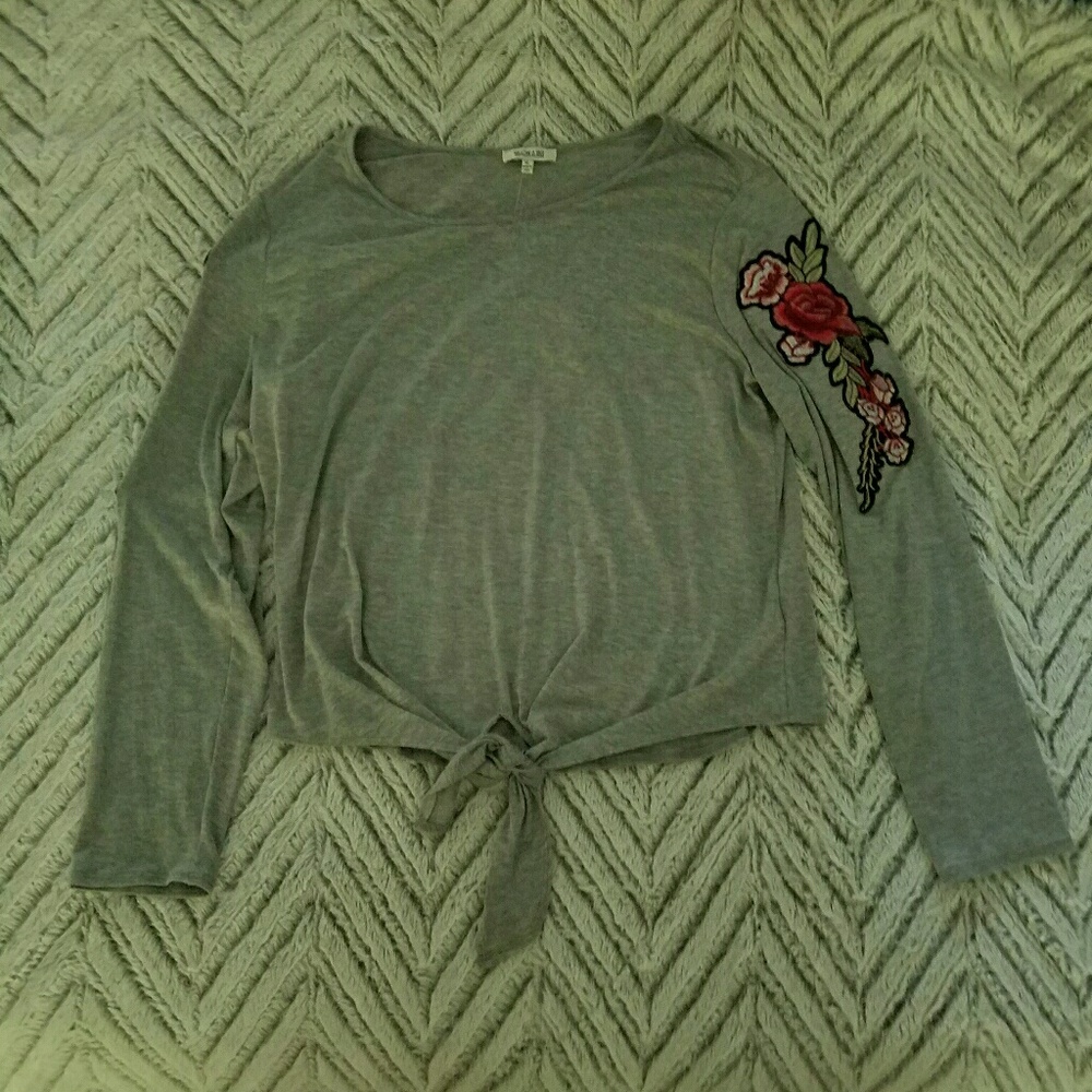 Grey Long Sleeve Tee with Roses